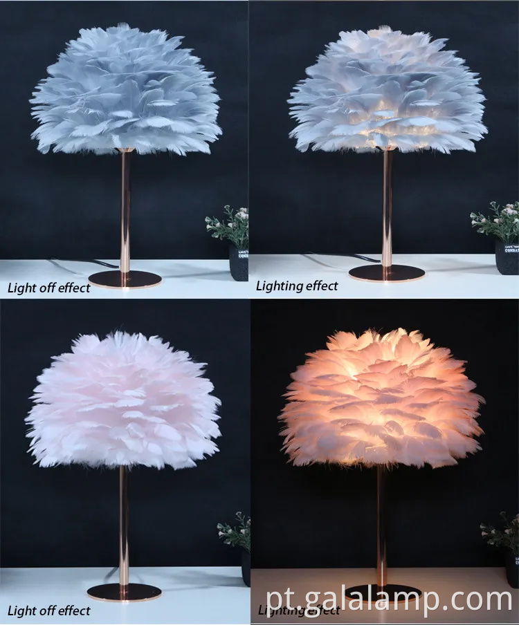 Lâmpada de mesa de penas de ouro rosa elegante para quartos elegantes